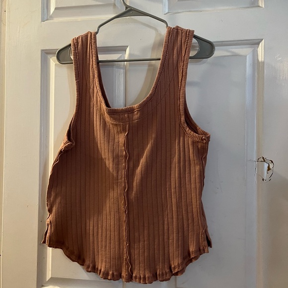 Free People Ribbed Henley Tank Top - Tan - Picture 2 of 2
